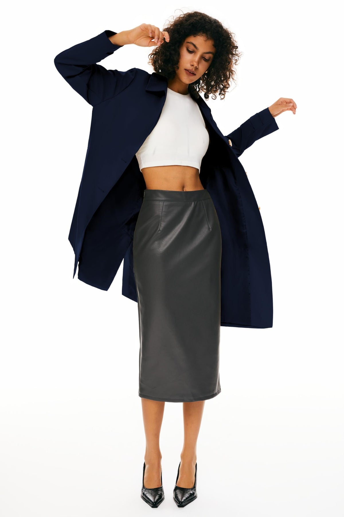 Women's Single-Breasted Mid-Length Trench Coat for Office, Commute & Casual Outings, XL (Midnight Blue)