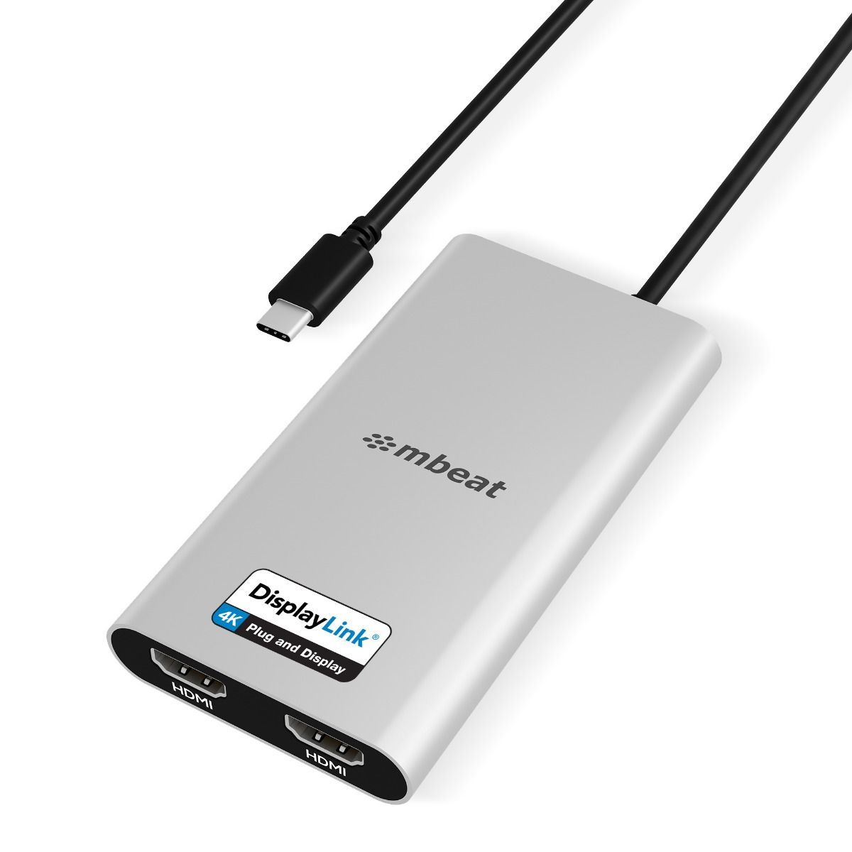 mbeat USB-C Dual 4K HDMI DisplayLink Adapter with PD Pass-Through
