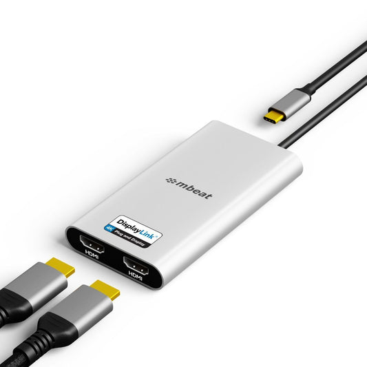 mbeat USB-C Dual 4K HDMI DisplayLink Adapter with PD Pass-Through