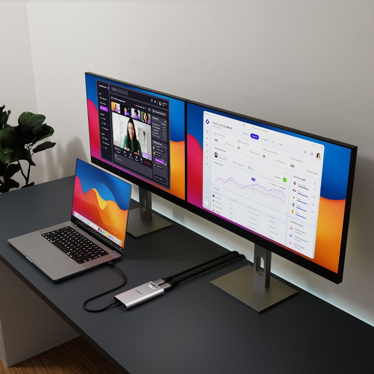 mbeat USB-C Dual 4K HDMI DisplayLink Adapter with PD Pass-Through