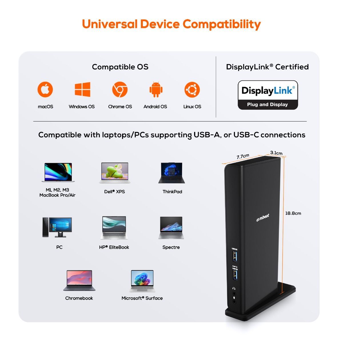 mbeat USB-C/A Dual HDMI DisplayLink Docking Station