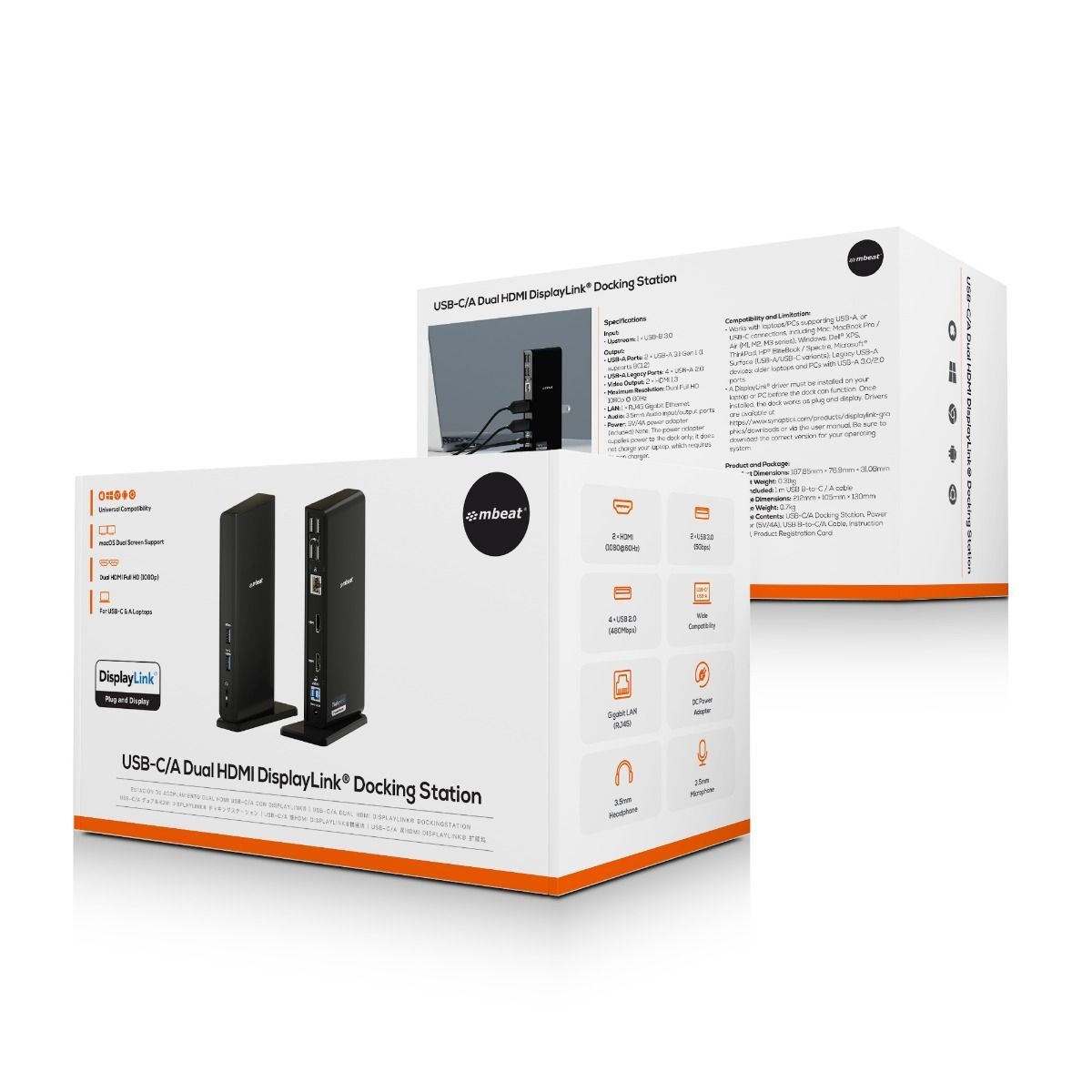 mbeat USB-C/A Dual HDMI DisplayLink Docking Station