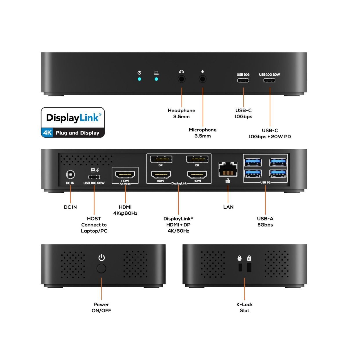 mbeat USB-C Triple 4K DisplayLink Docking Station