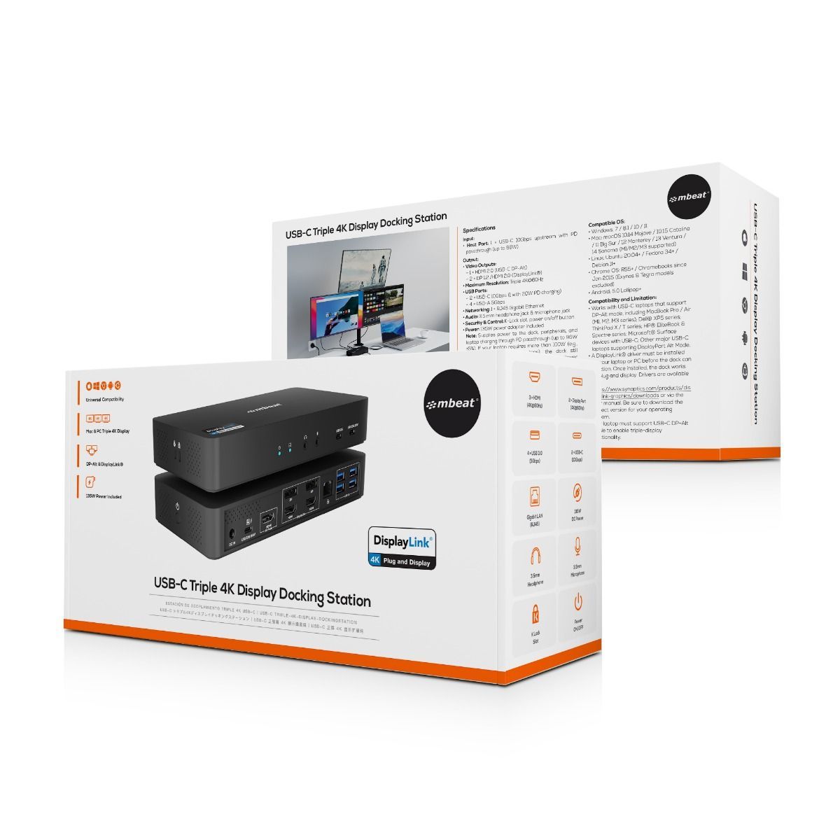 mbeat USB-C Triple 4K DisplayLink Docking Station