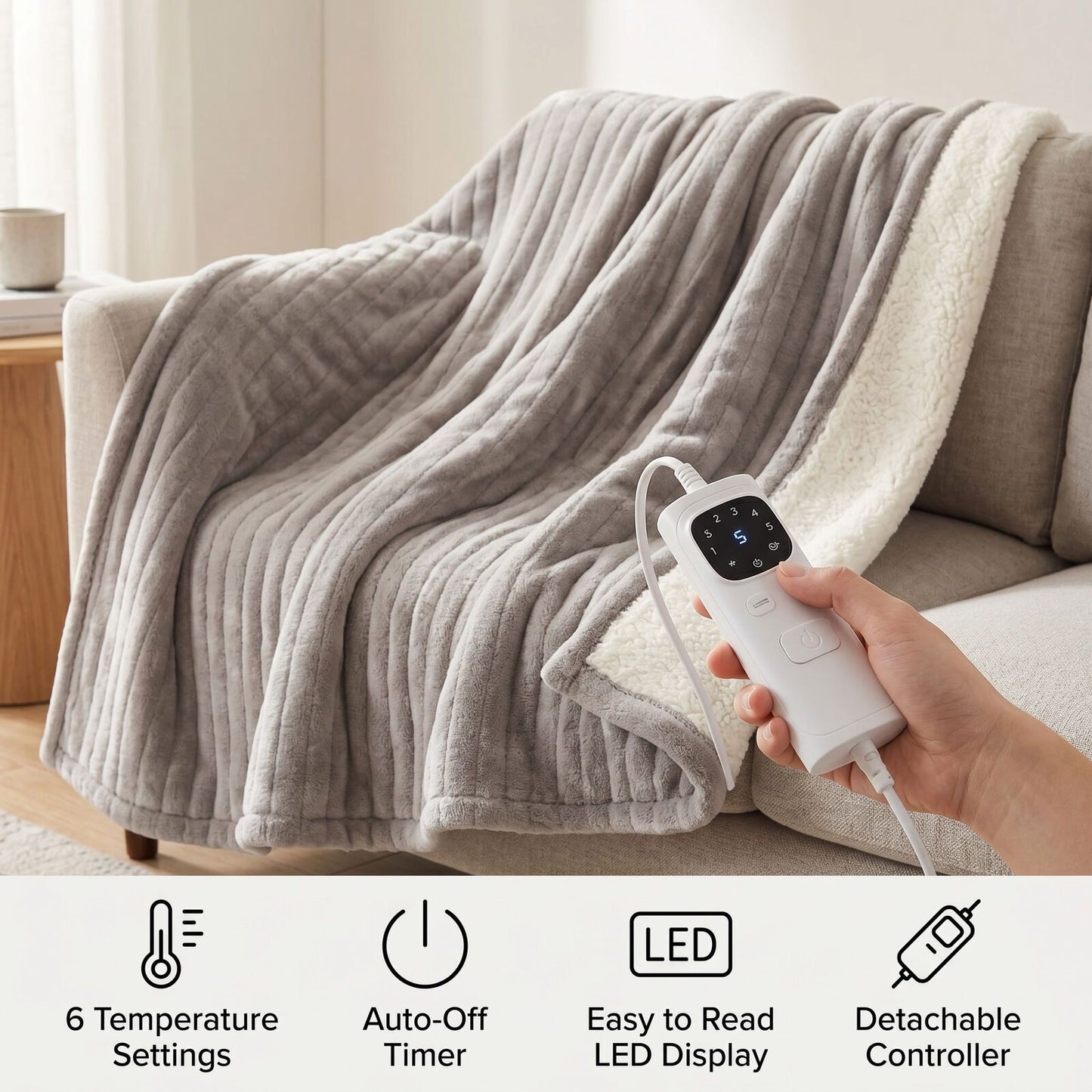 Lenoxx Heated Fleece Throw Blanket