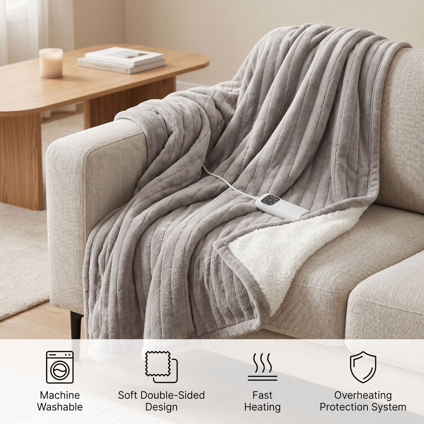 Lenoxx Heated Fleece Throw Blanket