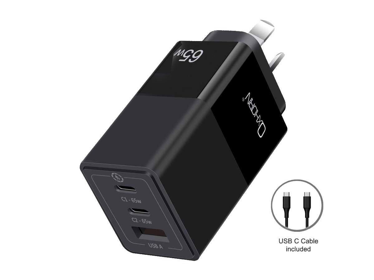 OXHORN 65W 3 Port GaN Charger - Black