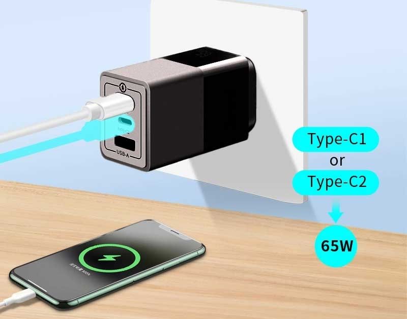 OXHORN 65W 3 Port GaN Charger - Black