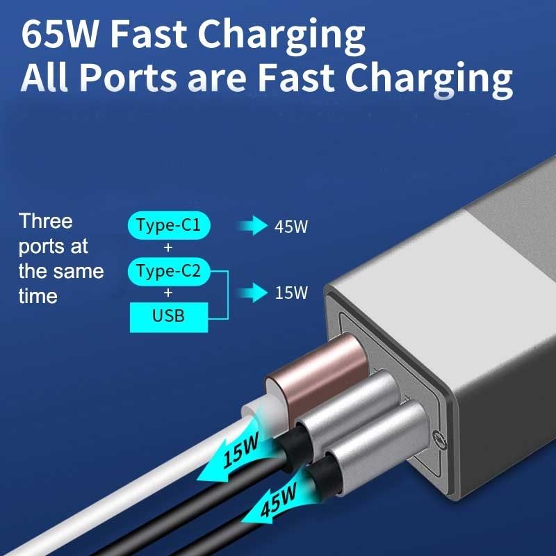 OXHORN 65W 3 Port GaN Charger - Black