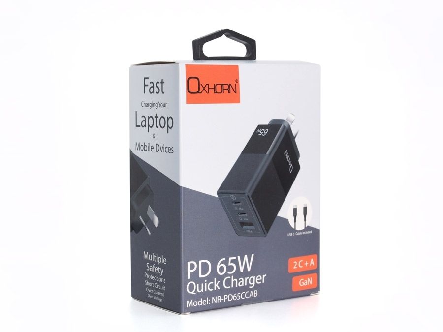 OXHORN 65W 3 Port GaN Charger - Black