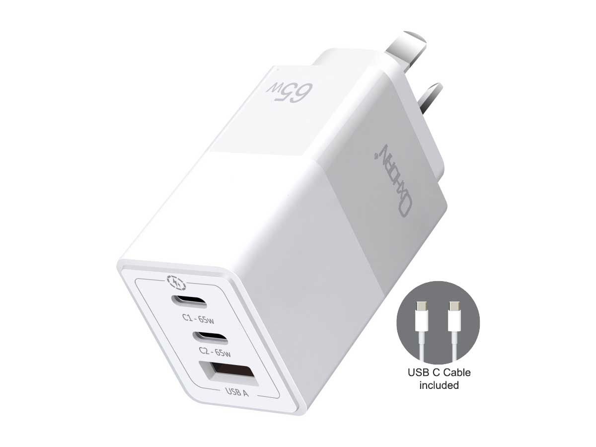 OXHORN 65W 3 Port GaN Charger - White