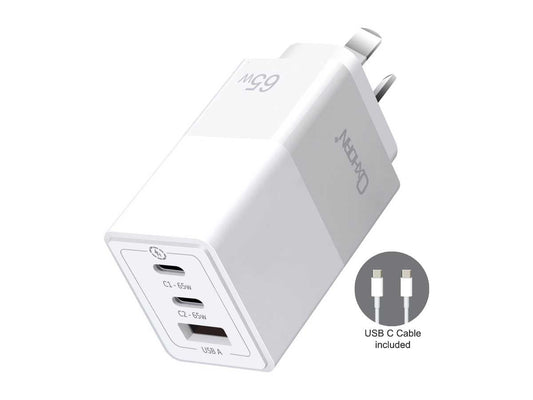 OXHORN 65W 3 Port GaN Charger - White