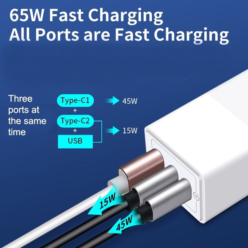 OXHORN 65W 3 Port GaN Charger - White