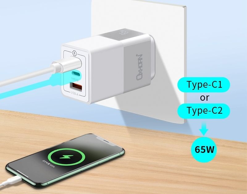 OXHORN 65W 3 Port GaN Charger - White
