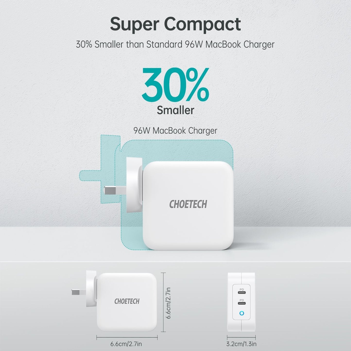 CHOETECH 100W Dual USB-C Travel Charger