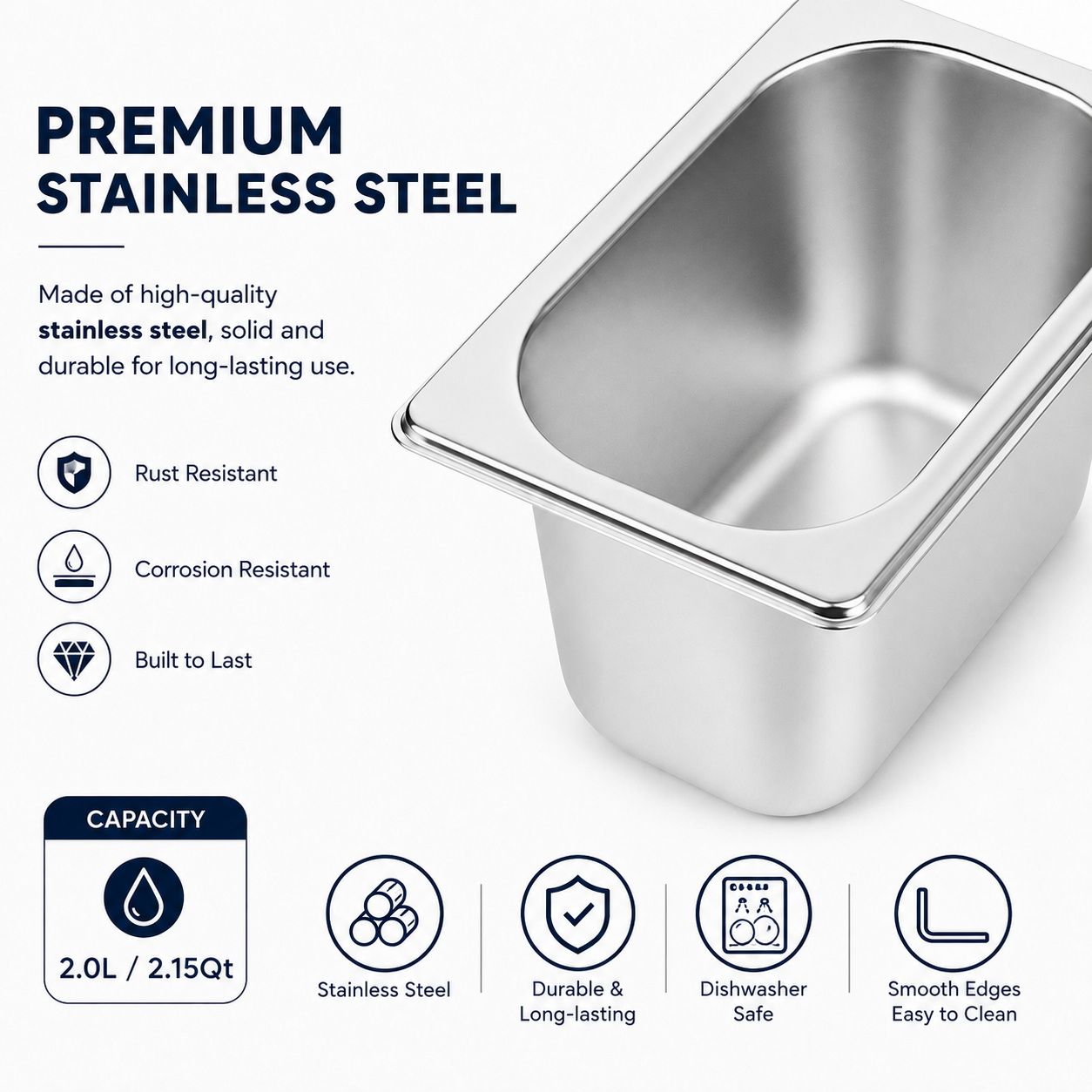 Stainless Steel GN 1/9 Steam Table Pan - 100mm