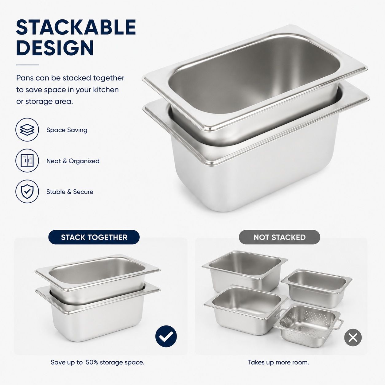 Stainless Steel GN 1/9 Steam Table Pan - 100mm