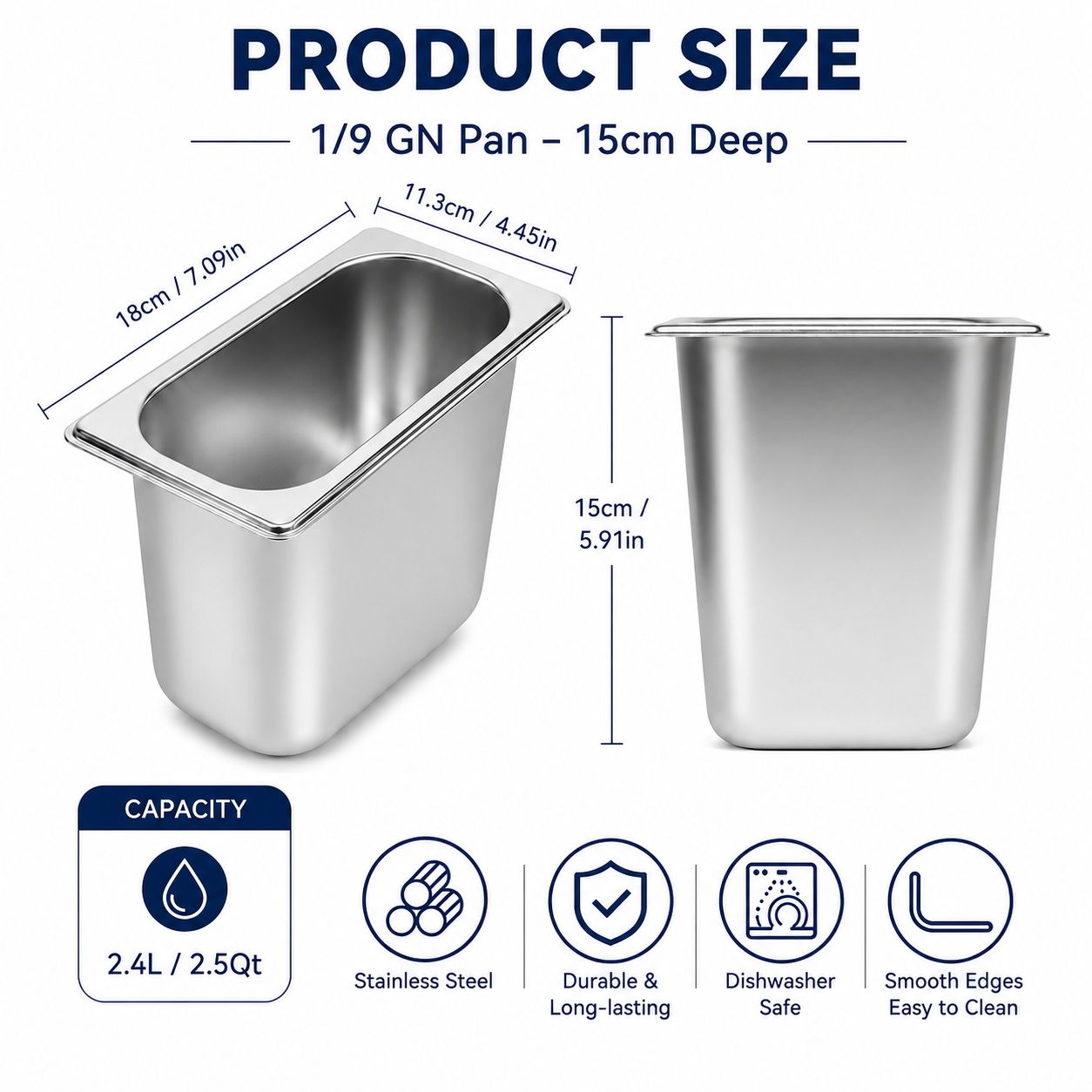 GN 1/9 Steam Table Pan with Lid - 150mm