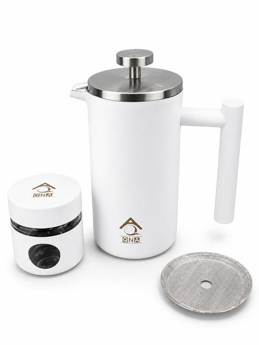 White French Press Coffee Maker 1000ml Gift Set