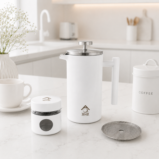 White French Press Coffee Maker 1000ml Gift Set