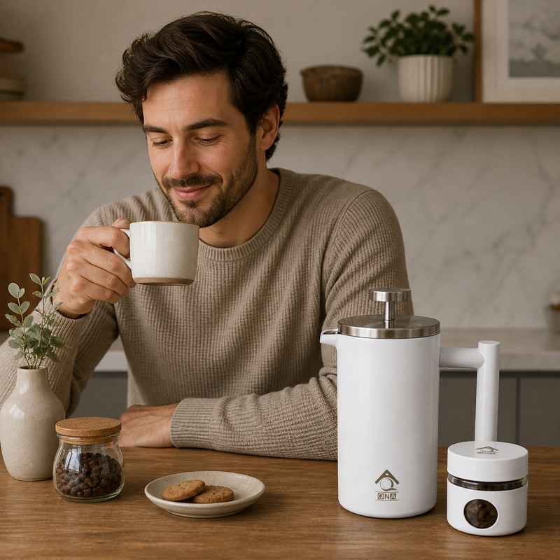 White French Press Coffee Maker 1000ml Gift Set