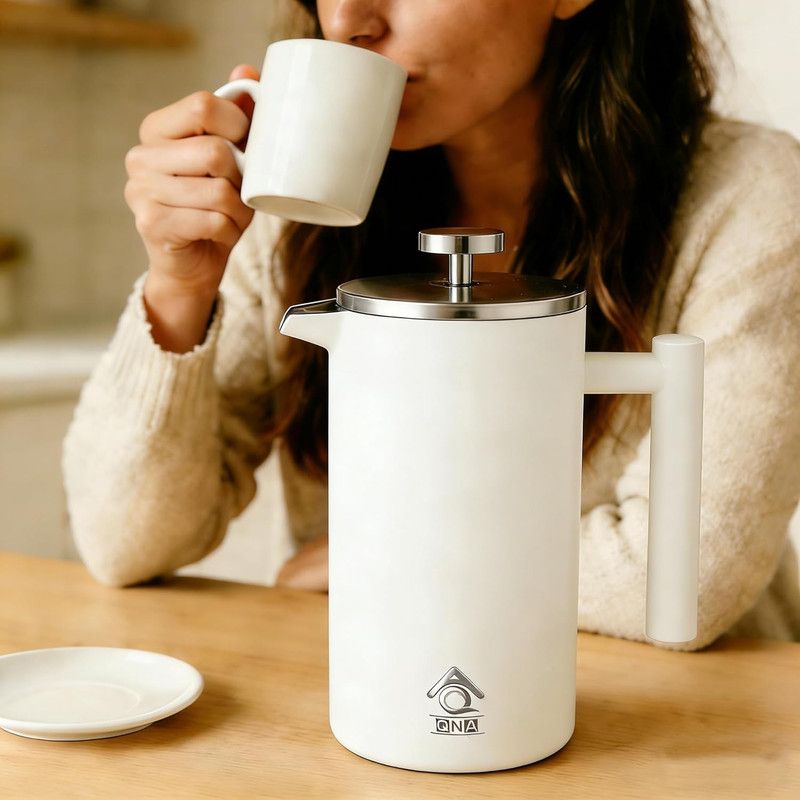 White French Press Coffee Maker 1000ml Gift Set