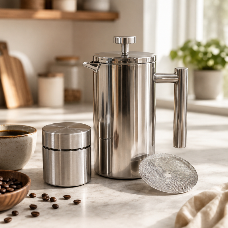 Silver French Press Coffee Maker 350ml Gift Set