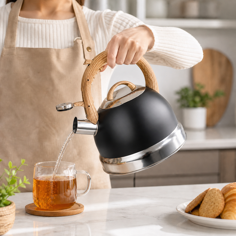 2.9L Black Stainless Steel Whistling Kettle