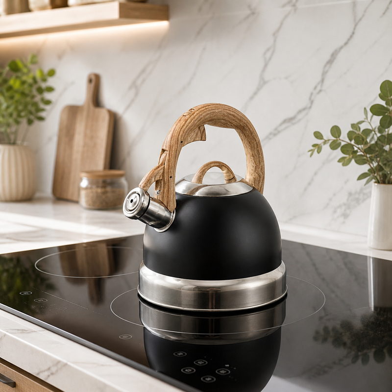 2.9L Black Stainless Steel Whistling Kettle