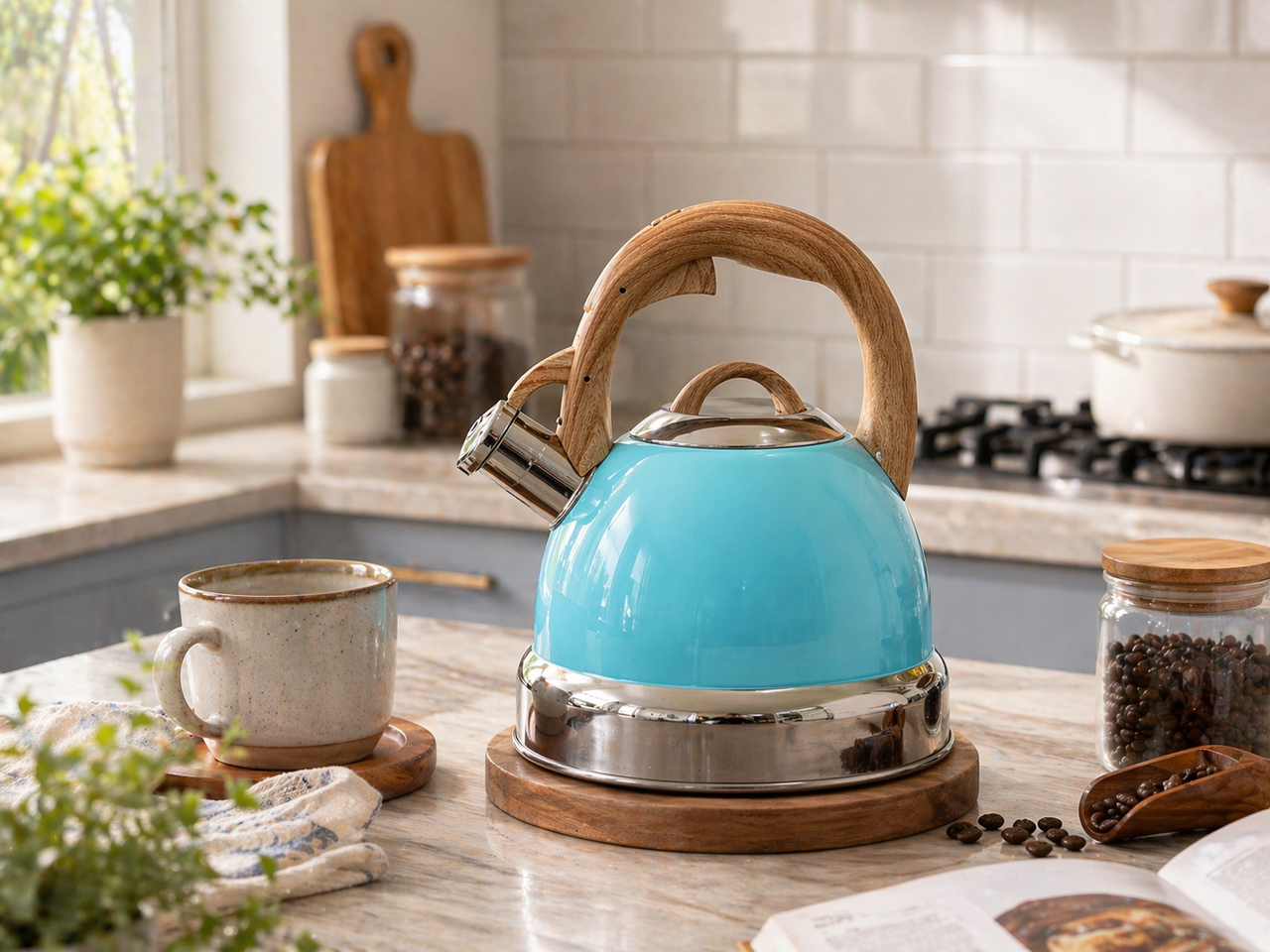 2.9L Blue Stainless Steel Whistling Kettle