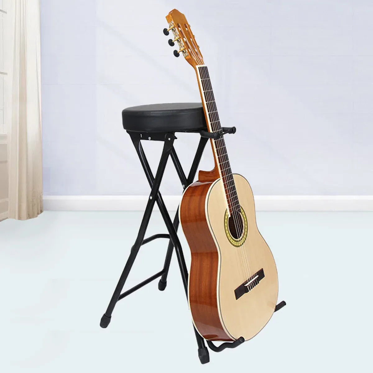 Folding Guitar Stool with Stand - Black