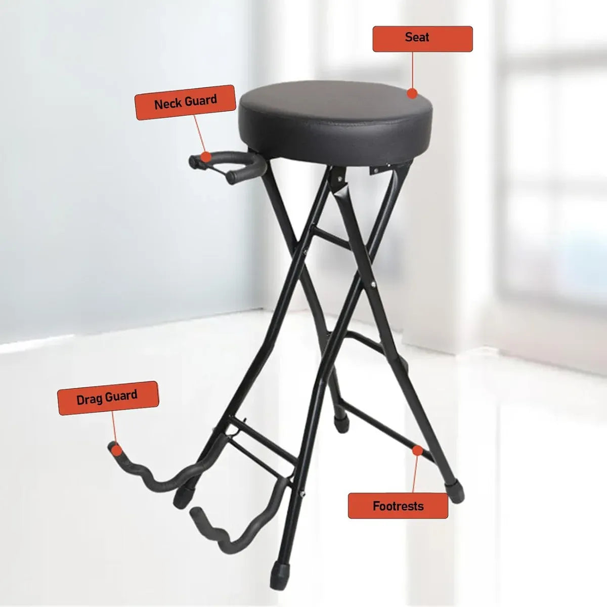 Folding Guitar Stool with Stand - Black