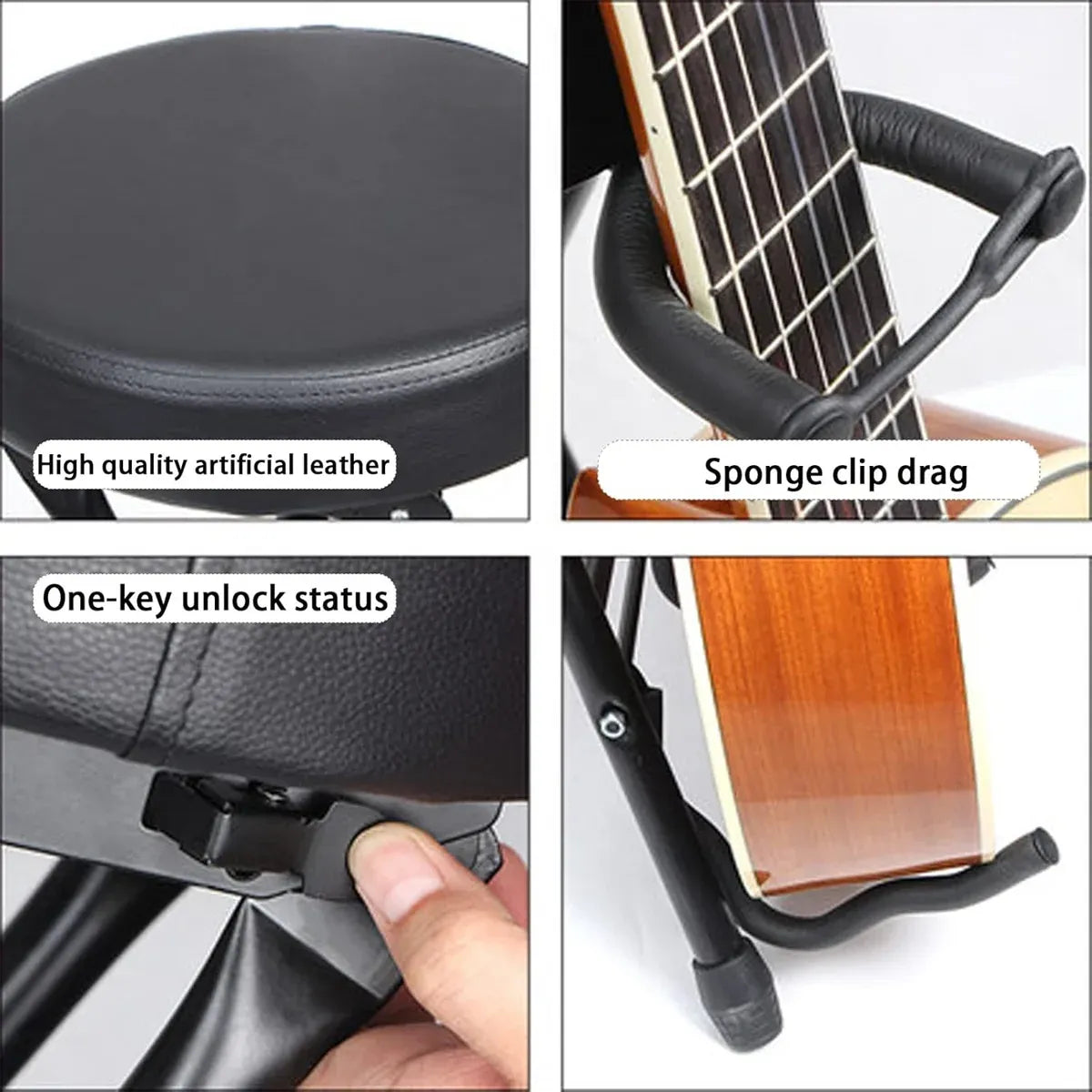 Folding Guitar Stool with Stand - Black