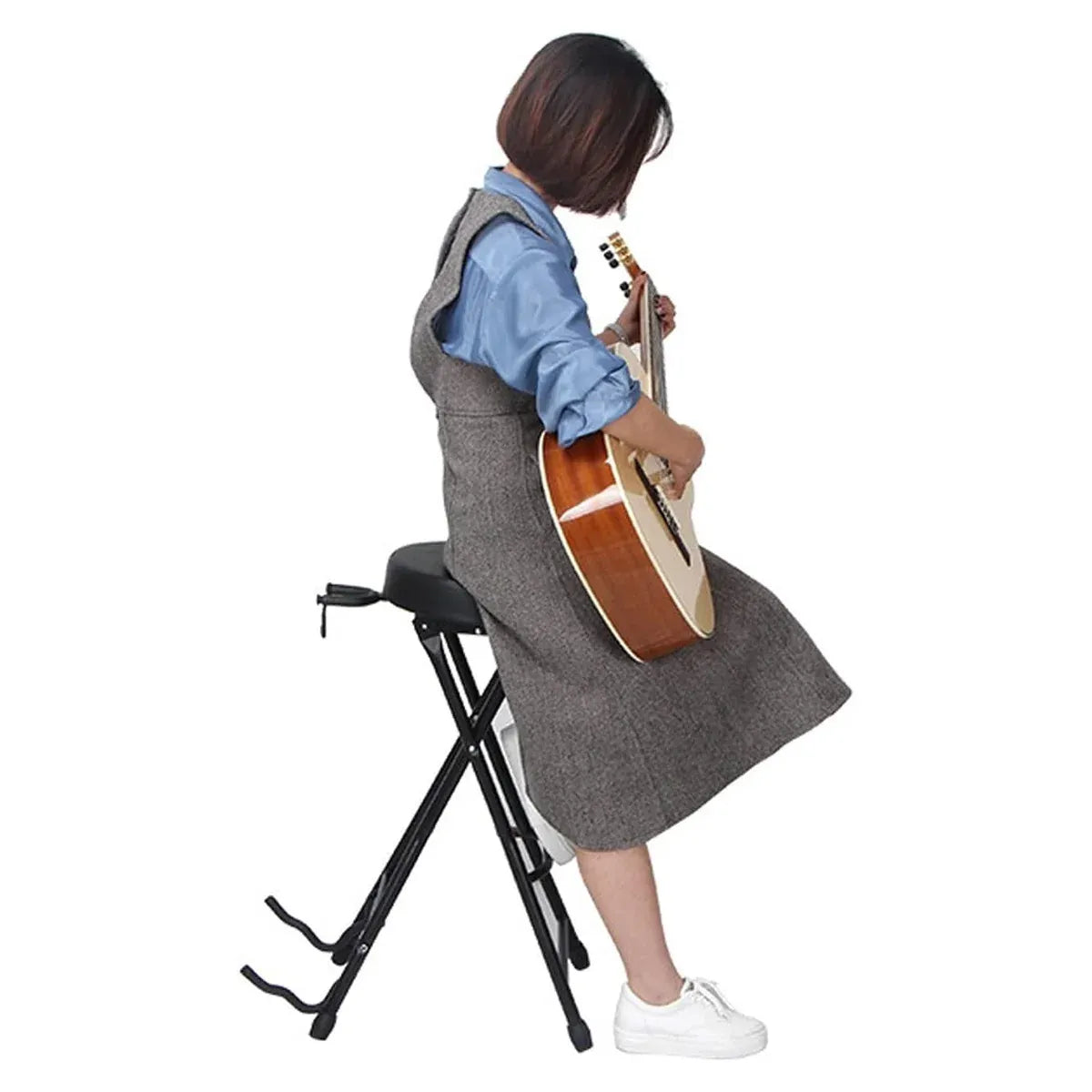 Folding Guitar Stool with Stand - Black