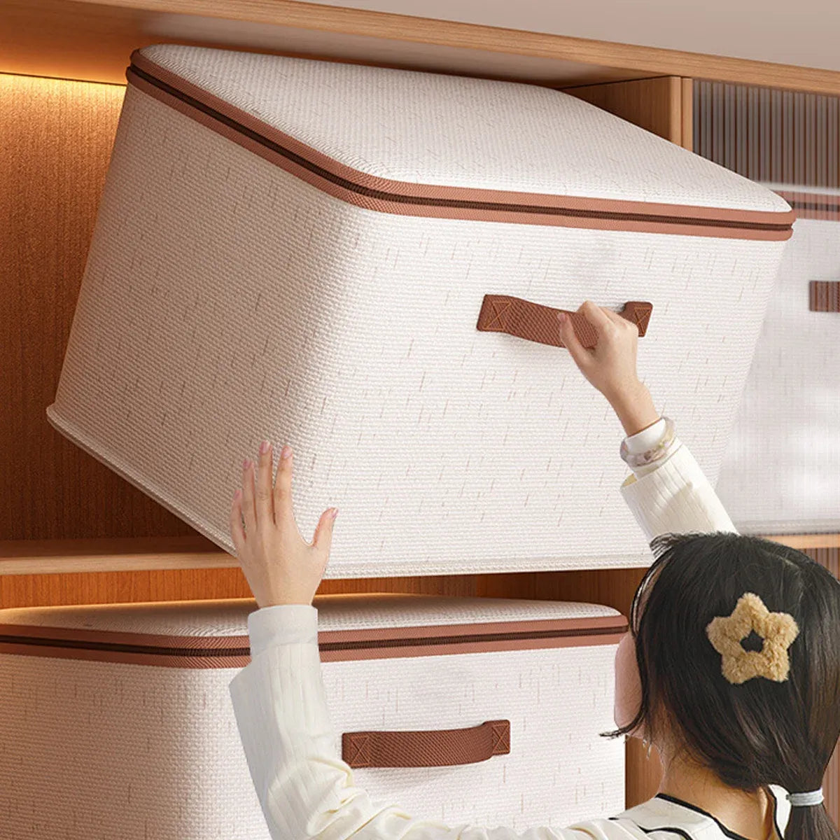 Foldable Clothes Storage Basket with Lid - Cream