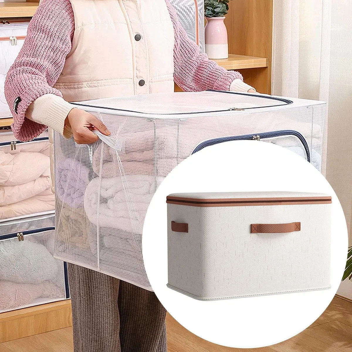 Foldable Clothes Storage Basket with Lid - Grey