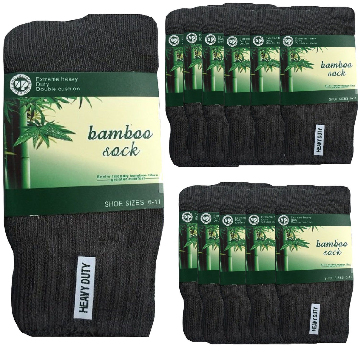 12 Pairs BAMBOO SOCKS Mens Heavy Duty Premium Thick Work Socks Cushion BULK - Charcoal Grey