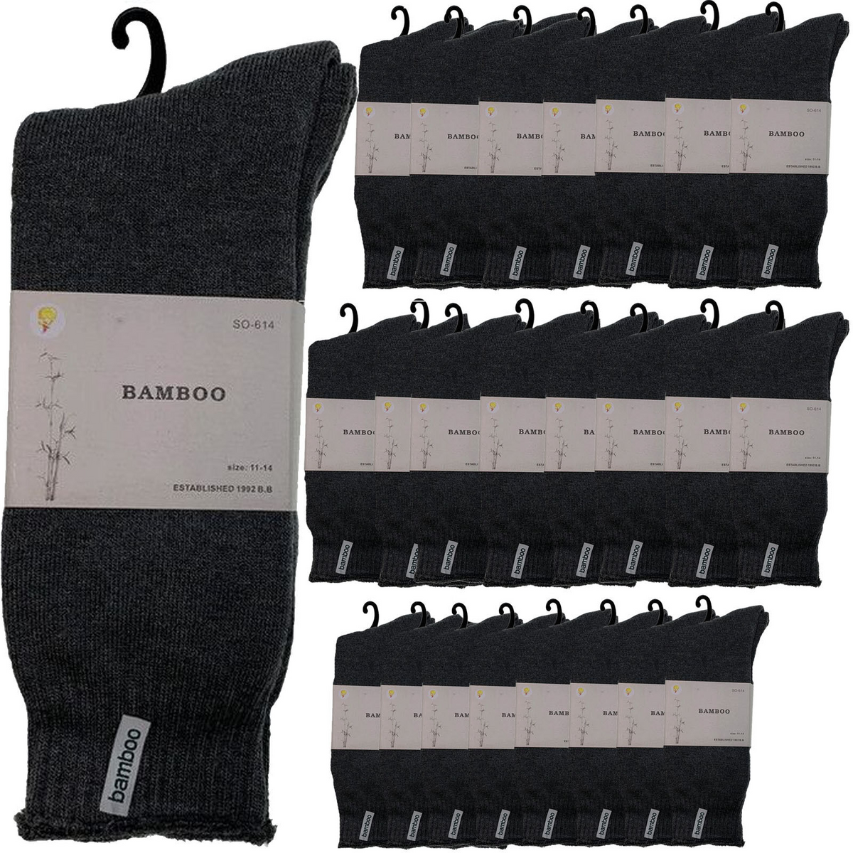 24 Pairs PREMIUM BAMBOO SOCKS Mens Heavy Duty Thick Work Socks BULK Cushion - Charcoal Grey