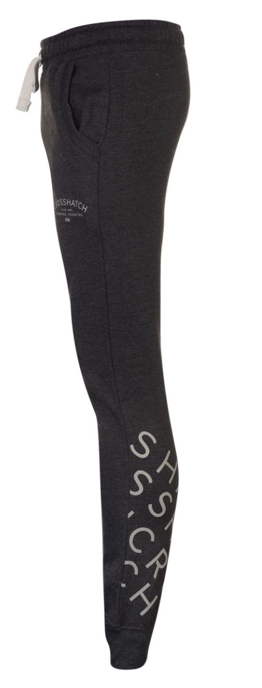 CROSSHATCH Leeroy Skinny Track Pants Slim Trousers Cotton Gym Trackies Joggers - Charcoal Marle