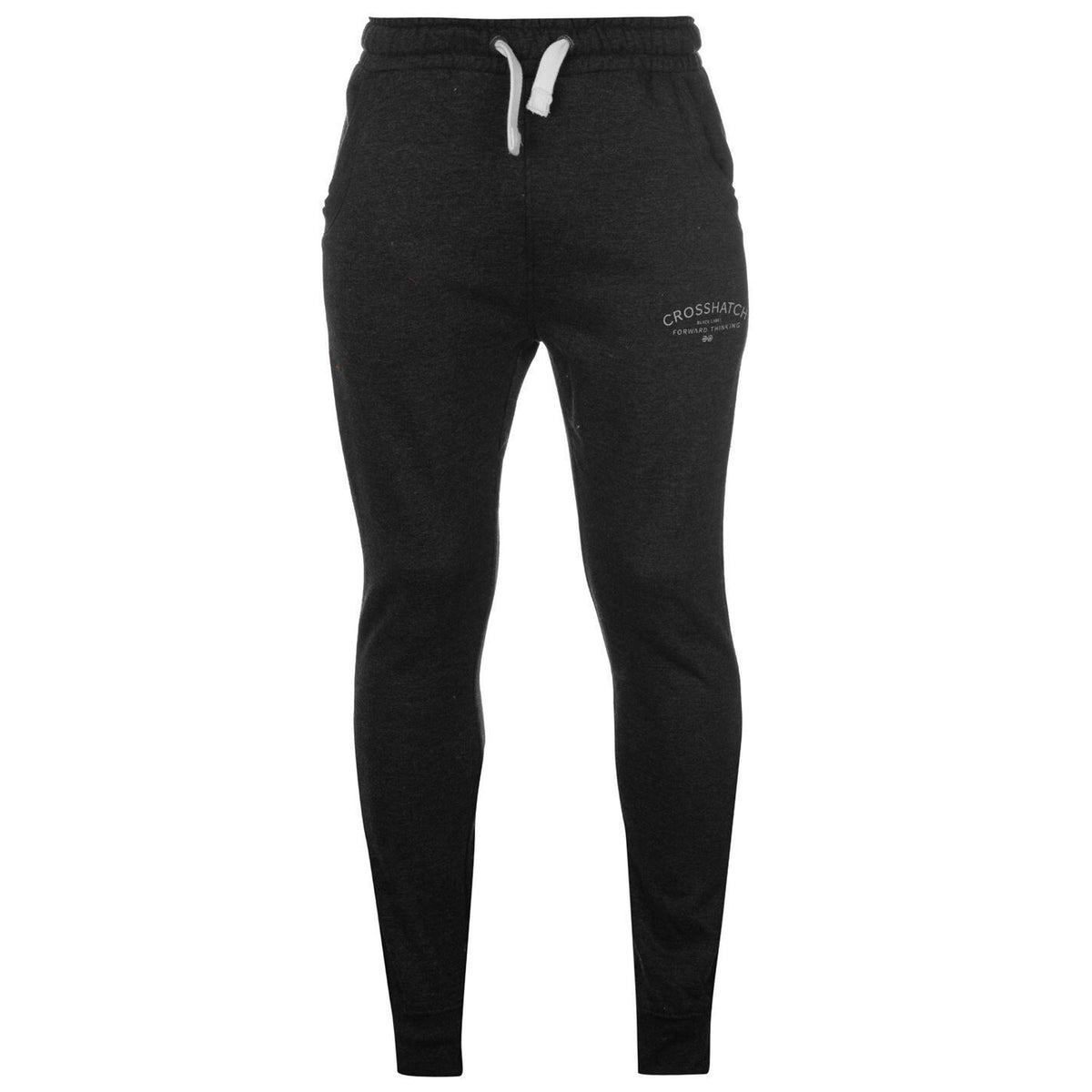 CROSSHATCH Leeroy Skinny Track Pants Slim Trousers Cotton Gym Trackies Joggers - Charcoal Marle