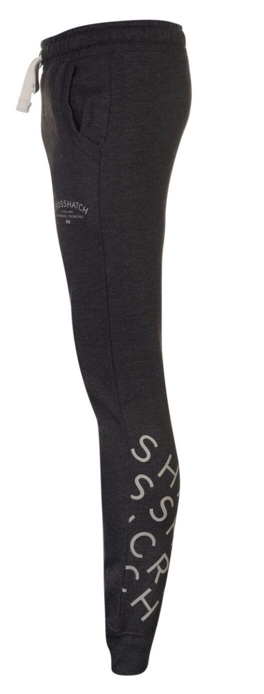 CROSSHATCH Leeroy Skinny Track Pants Slim Trousers Cotton Gym Trackies Joggers - Charcoal Marle