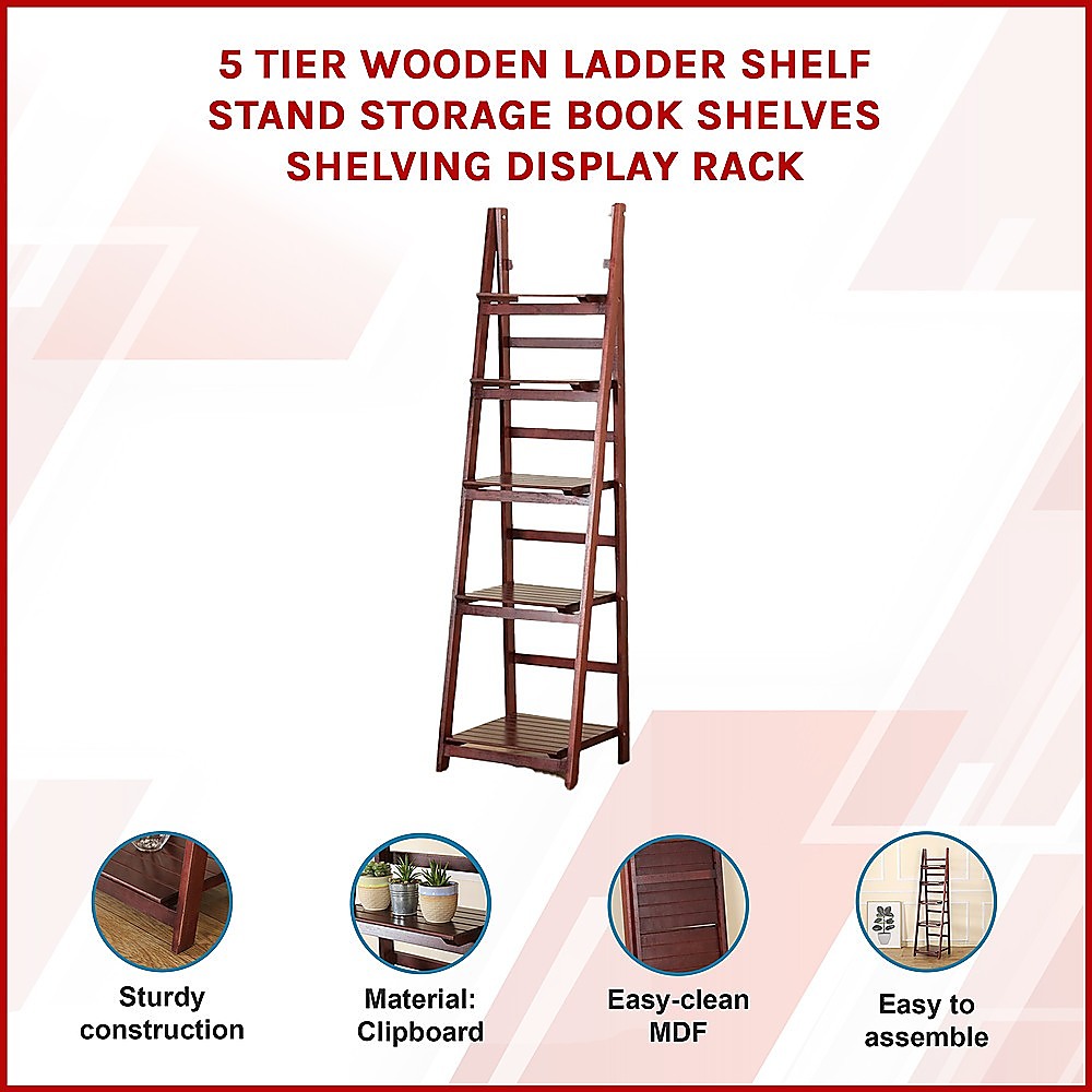 5-Tier Wooden Ladder Shelf