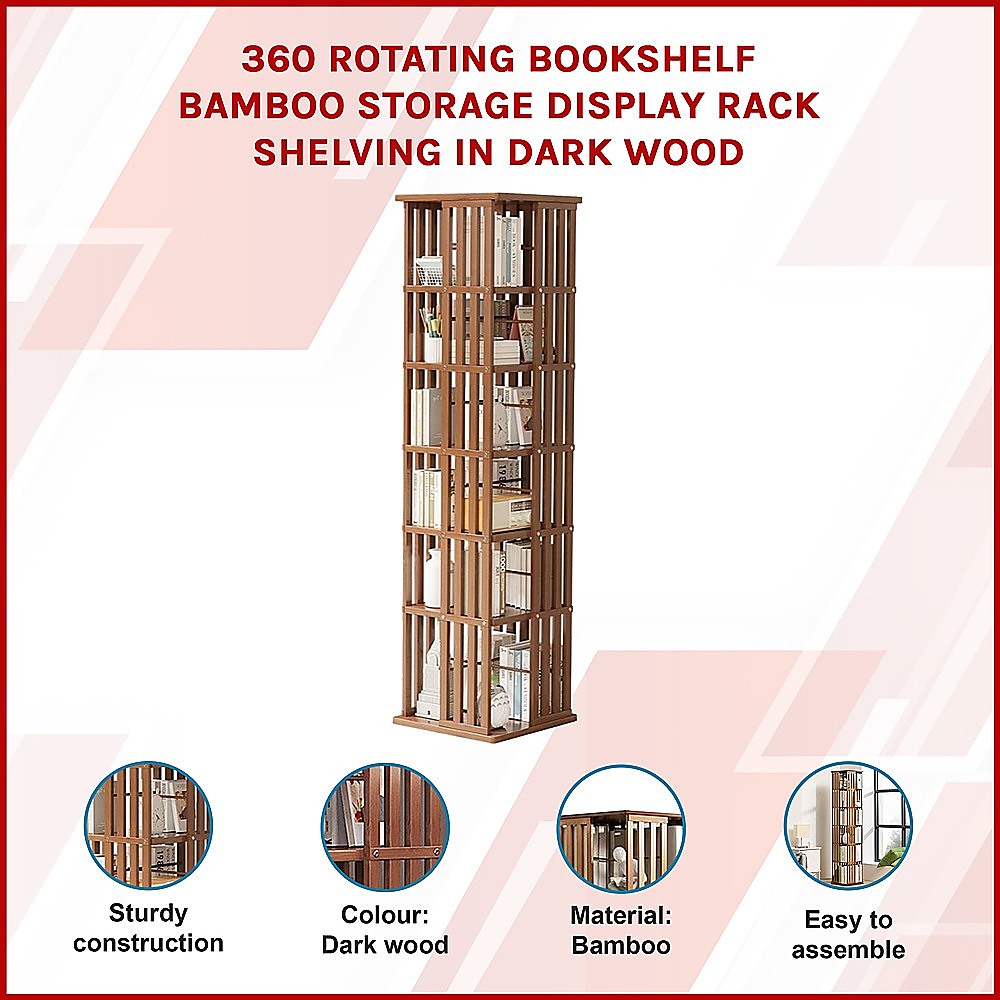 360 Rotating Bamboo Bookshelf Storage Rack