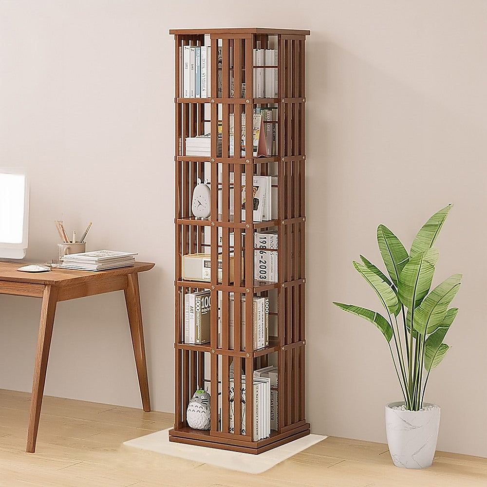 360 Rotating Bamboo Bookshelf Storage Rack