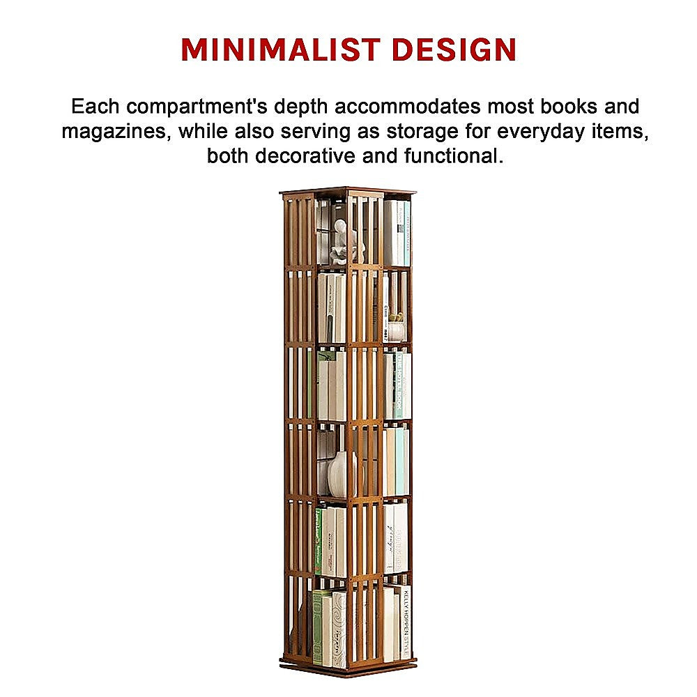 360 Rotating Bamboo Bookshelf Storage Rack