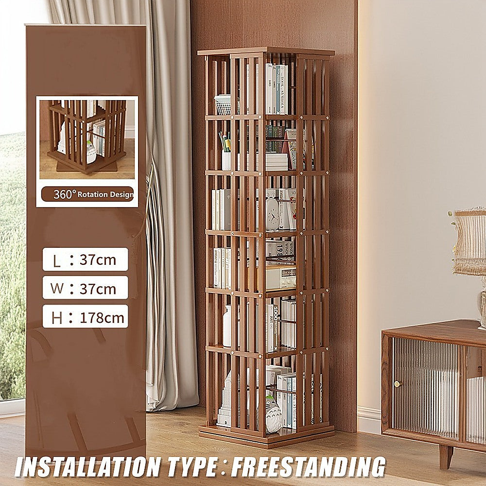 360 Rotating Bamboo Bookshelf Storage Rack