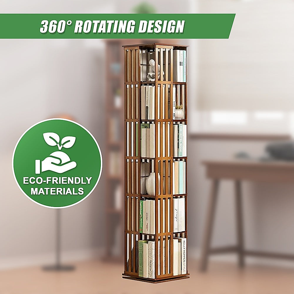 360 Rotating Bamboo Bookshelf Storage Rack