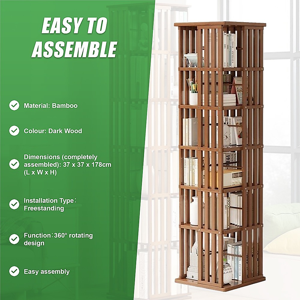 360 Rotating Bamboo Bookshelf Storage Rack