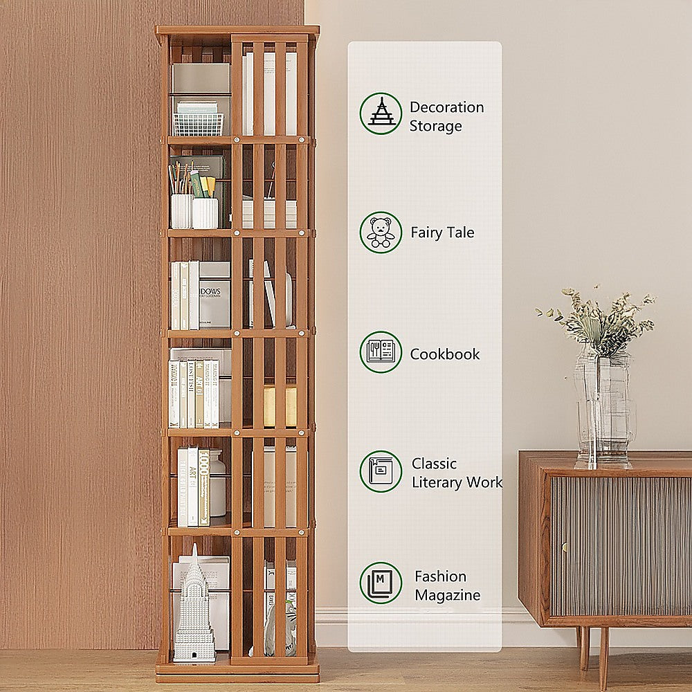 360 Rotating Bamboo Bookshelf Storage Rack