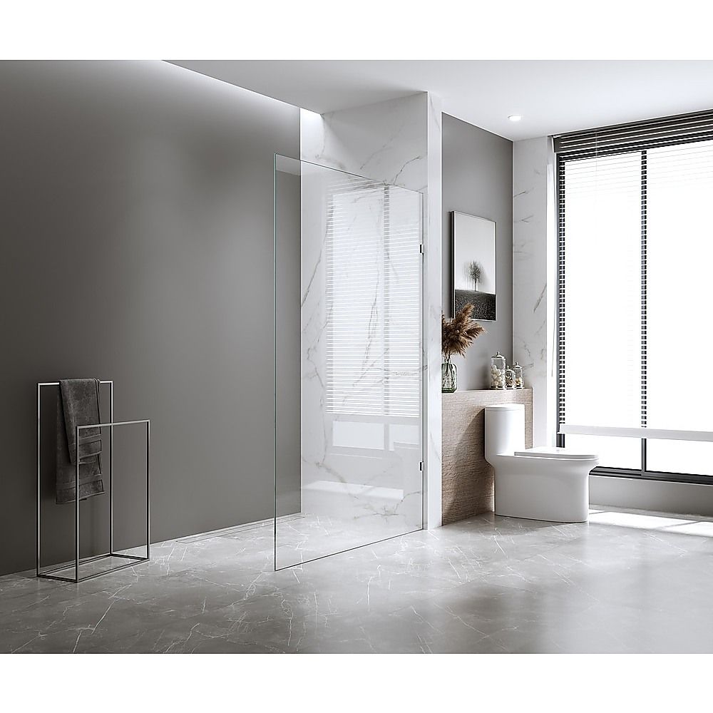 80x210cm Single Shower Glass Screen with Gold F-brackets & Round Pole